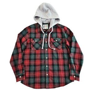 Free Planet Christmas Flannel Hoodie Men's Large Long Sleeve Button-Up EUC LN